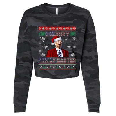 Merry 4th Of Easter Funny Joe Biden Christmas Ugly Sweater Cropped Pullover Crew