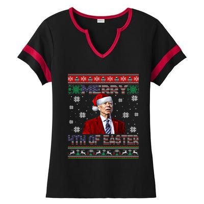 Merry 4th Of Easter Funny Joe Biden Christmas Ugly Sweater Ladies Halftime Notch Neck Tee