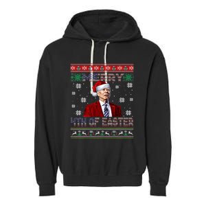 Merry 4th Of Easter Funny Joe Biden Christmas Ugly Sweater Garment-Dyed Fleece Hoodie