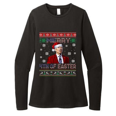 Merry 4th Of Easter Funny Joe Biden Christmas Ugly Sweater Womens CVC Long Sleeve Shirt