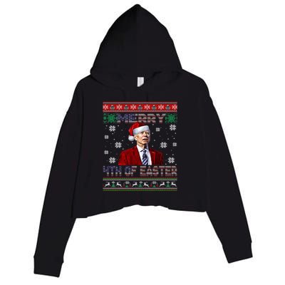 Merry 4th Of Easter Funny Joe Biden Christmas Ugly Sweater Crop Fleece Hoodie