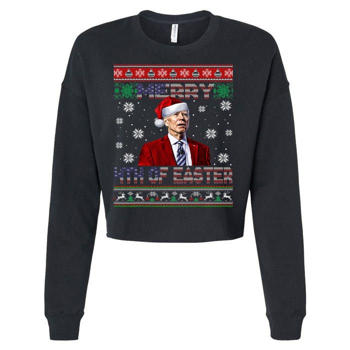 Merry 4th Of Easter Funny Joe Biden Christmas Ugly Sweater Cropped Pullover Crew