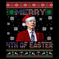 Merry 4th Of Easter Funny Joe Biden Christmas Ugly Sweater Cropped Pullover Crew