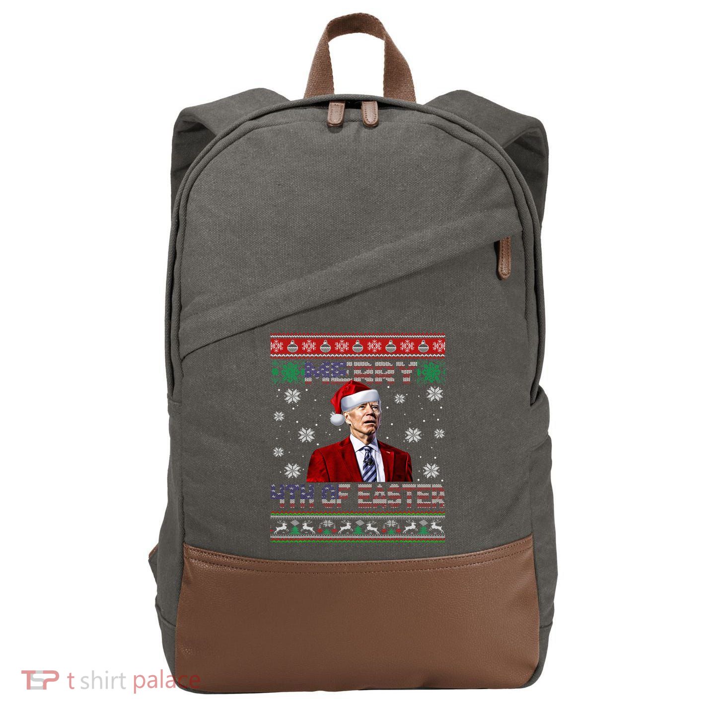 Merry 4th Of Easter Funny Joe Biden Christmas Ugly Sweater Cotton Canvas Backpack