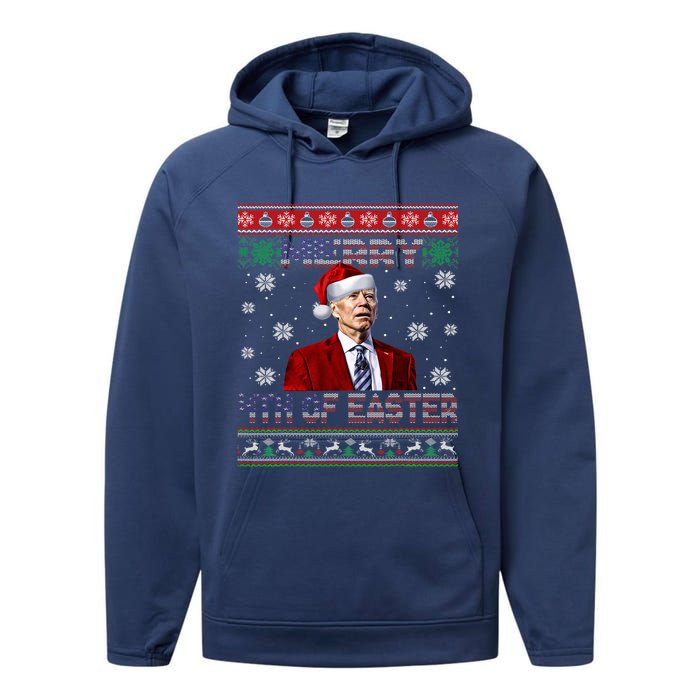 Merry 4th Of Easter Funny Joe Biden Christmas Ugly Sweater Performance Fleece Hoodie