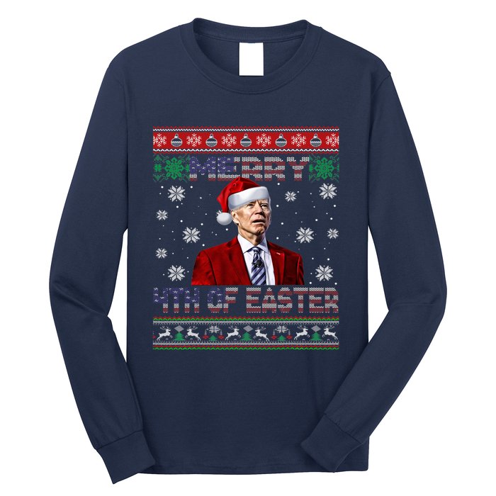 Merry 4th Of Easter Funny Joe Biden Christmas Ugly Sweater Long Sleeve Shirt