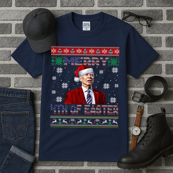 Merry 4th Of Easter Funny Joe Biden Christmas Ugly Sweater Tall T-Shirt