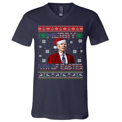 Merry 4th Of Easter Funny Joe Biden Christmas Ugly Sweater V-Neck T-Shirt