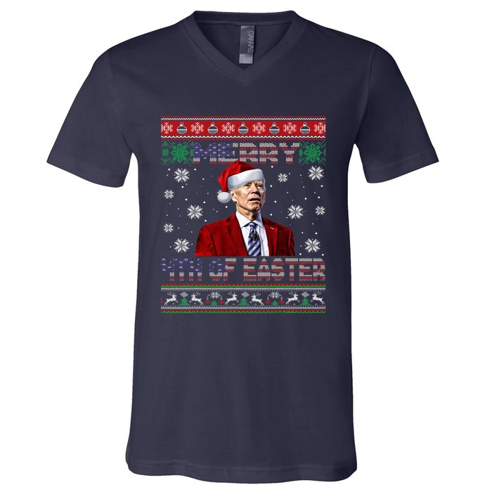 Merry 4th Of Easter Funny Joe Biden Christmas Ugly Sweater V-Neck T-Shirt