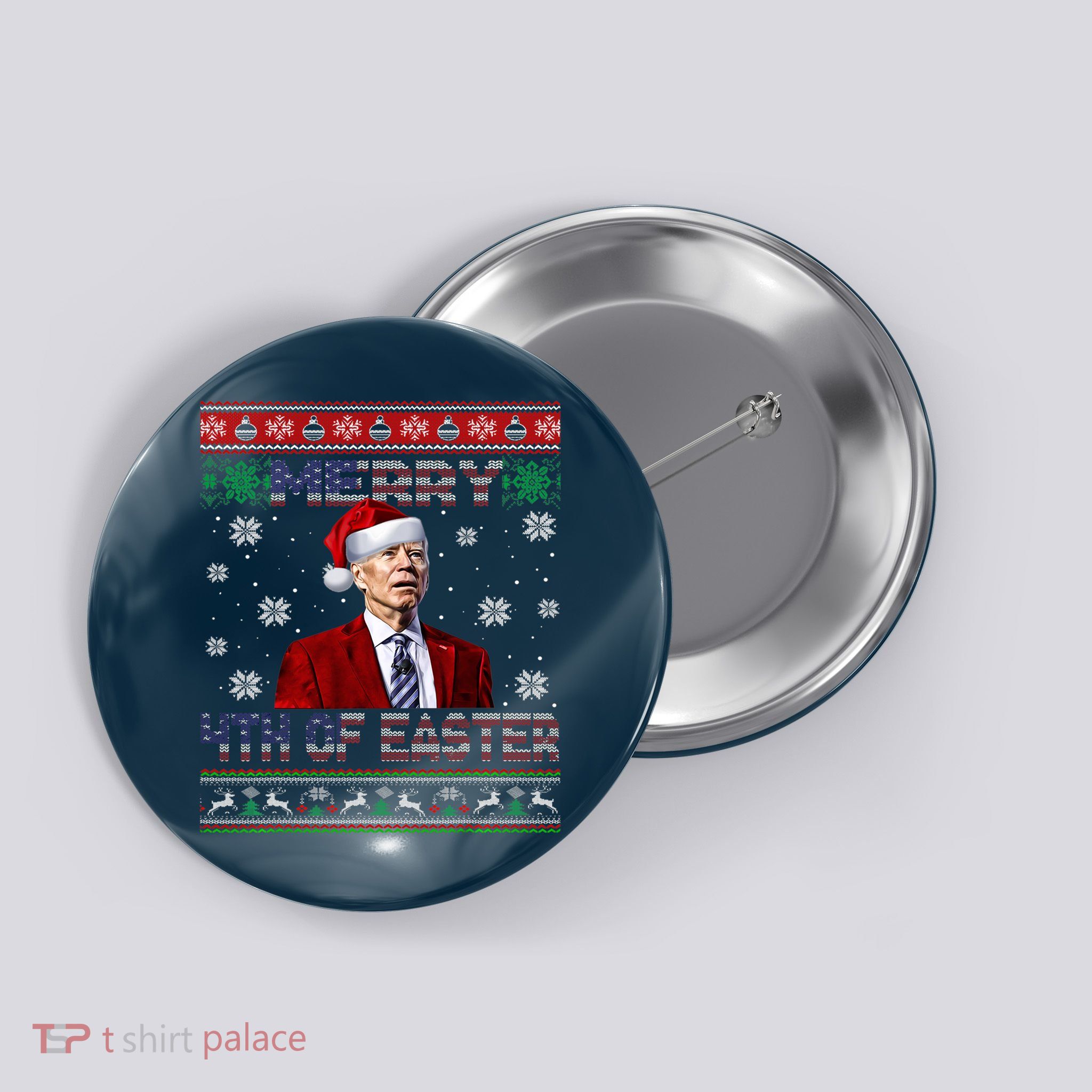 Merry 4th Of Easter Funny Joe Biden Christmas Ugly Sweater Button