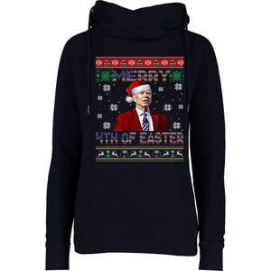 Merry 4th Of Easter Funny Joe Biden Christmas Ugly Sweater Womens Funnel Neck Pullover Hood