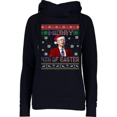 Merry 4th Of Easter Funny Joe Biden Christmas Ugly Sweater Womens Funnel Neck Pullover Hood