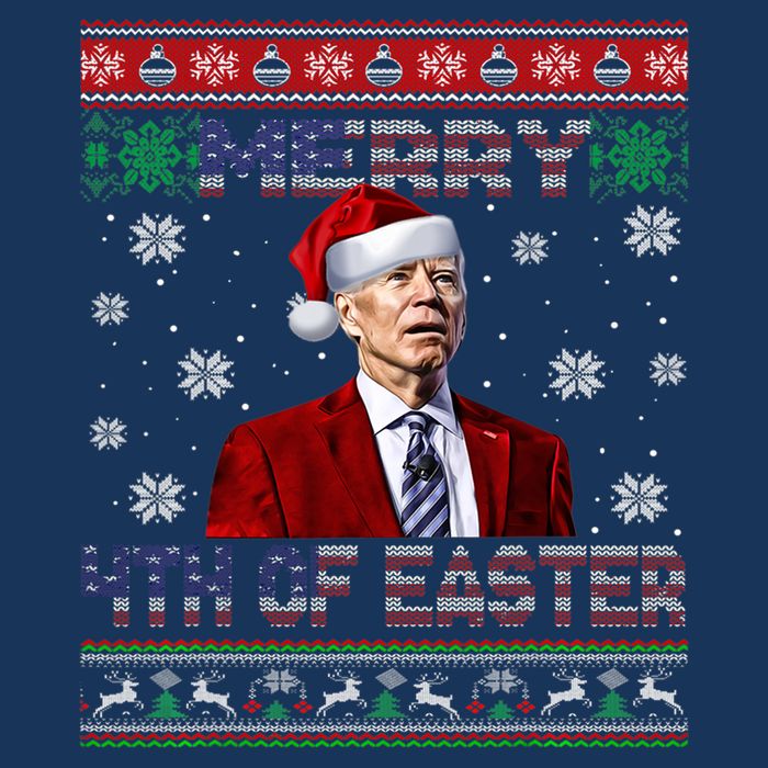 Merry 4th Of Easter Funny Joe Biden Christmas Ugly Sweater Flatbill Hat