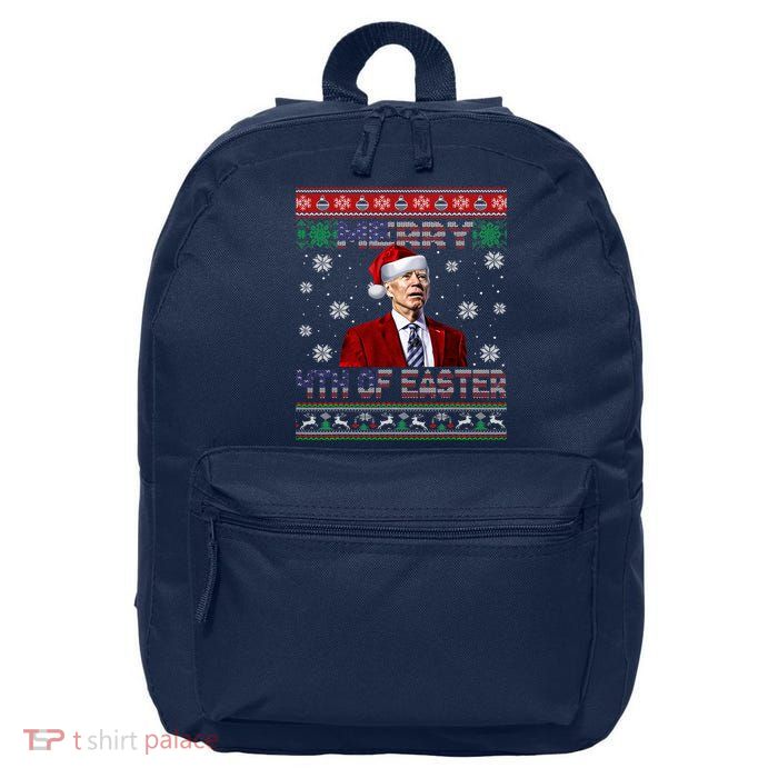 Merry 4th Of Easter Funny Joe Biden Christmas Ugly Sweater 16 in Basic Backpack