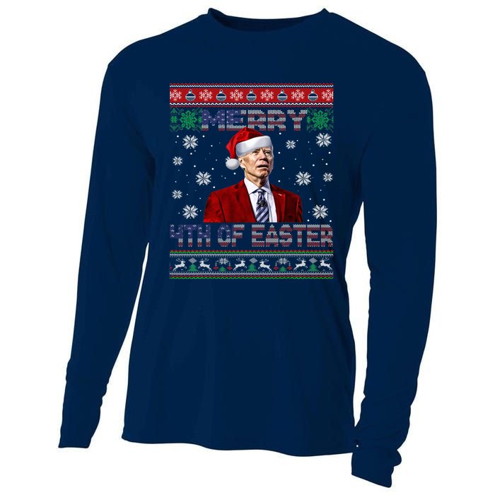 Merry 4th Of Easter Funny Joe Biden Christmas Ugly Sweater Cooling Performance Long Sleeve Crew