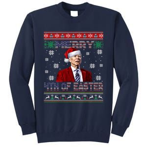 Merry 4th Of Easter Funny Joe Biden Christmas Ugly Sweater Tall Sweatshirt