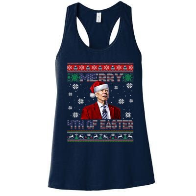 Merry 4th Of Easter Funny Joe Biden Christmas Ugly Sweater Women's Racerback Tank