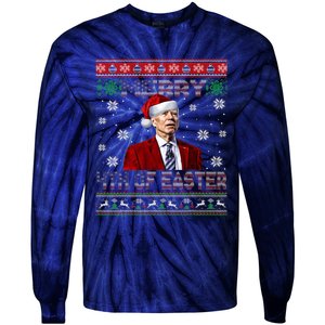 Merry 4th Of Easter Funny Joe Biden Christmas Ugly Sweater Tie-Dye Long Sleeve Shirt