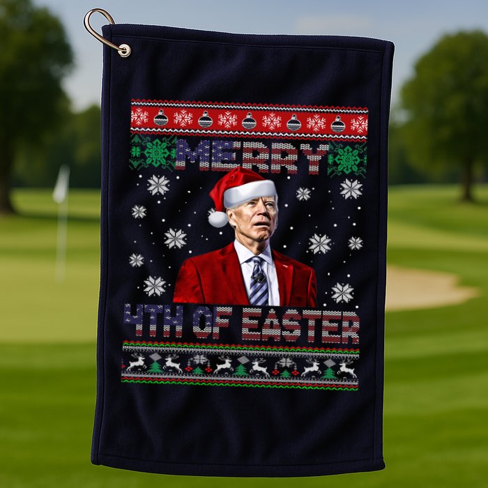 Merry 4th Of Easter Funny Joe Biden Christmas Ugly Sweater Golf Towel
