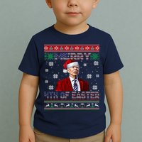 Merry 4th Of Easter Funny Joe Biden Christmas Ugly Sweater Toddler T-Shirt