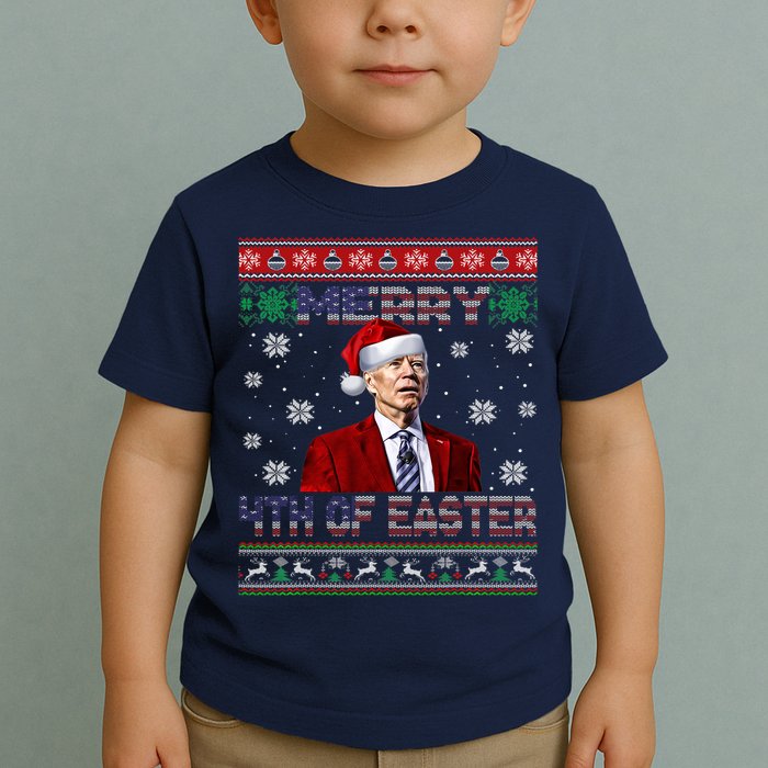 Merry 4th Of Easter Funny Joe Biden Christmas Ugly Sweater Toddler T-Shirt
