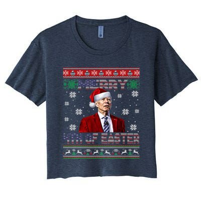 Merry 4th Of Easter Funny Joe Biden Christmas Ugly Sweater Women's Crop Top Tee