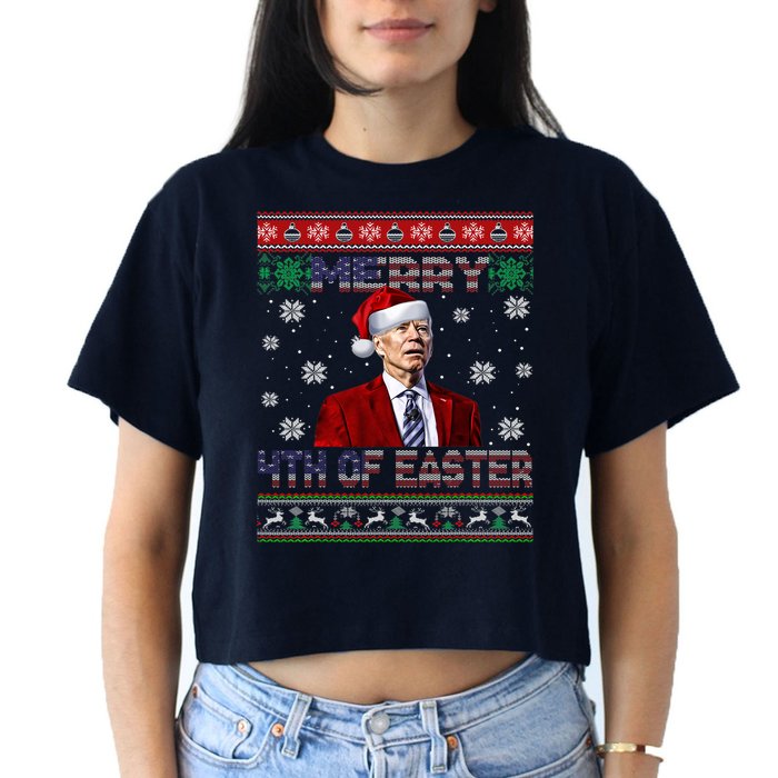 Merry 4th Of Easter Funny Joe Biden Christmas Ugly Sweater Crop Top