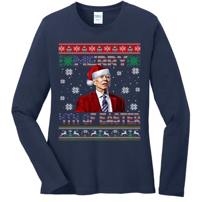 Merry 4th Of Easter Funny Joe Biden Christmas Ugly Sweater Ladies Long Sleeve Shirt