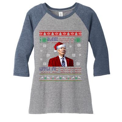 Merry 4th Of Easter Funny Joe Biden Christmas Ugly Sweater Women's Tri-Blend 3/4-Sleeve Raglan Shirt