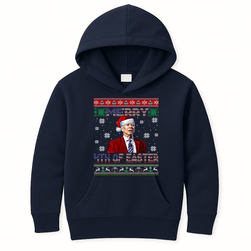 Merry 4th Of Easter Funny Joe Biden Christmas Ugly Sweater Kids Hoodie