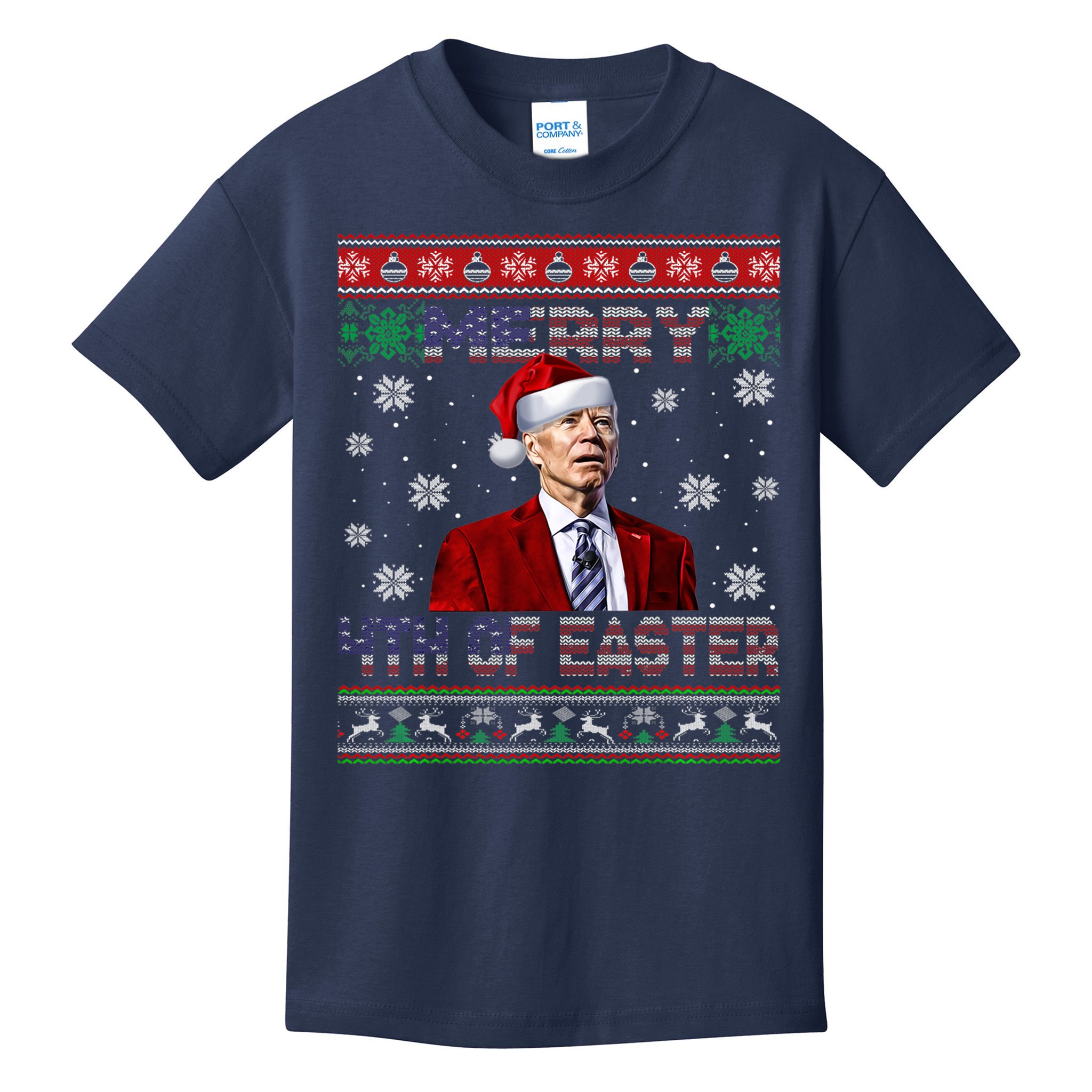 Merry 4th Of Easter Funny Joe Biden Christmas Ugly Sweater Kids T-Shirt