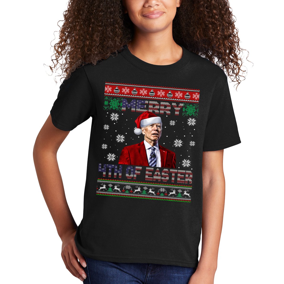 Merry 4th Of Easter Funny Joe Biden Christmas Ugly Sweater Kids T-Shirt