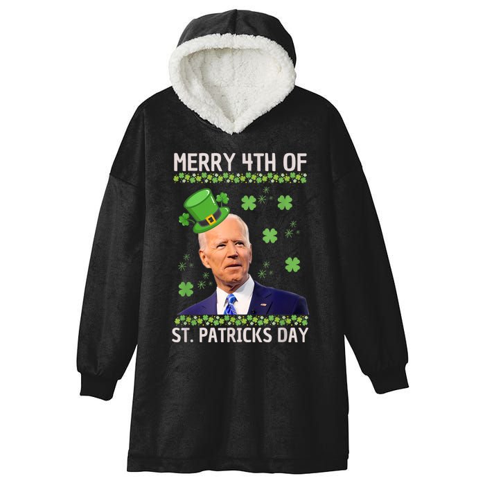 Merry 4th Of St Patricks Day Joe Biden Leprechaun Hat Hooded Wearable Blanket