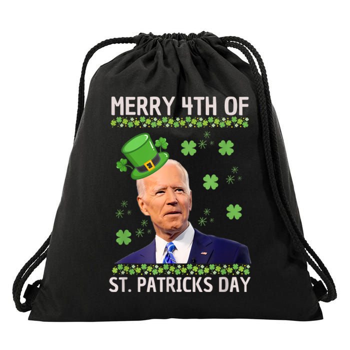 Merry 4th Of St Patricks Day Joe Biden Leprechaun Hat Drawstring Bag