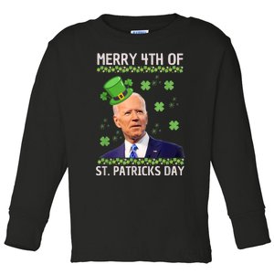 Merry 4th Of St Patricks Day Joe Biden Leprechaun Hat Toddler Long Sleeve Shirt