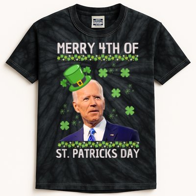 Merry 4th Of St Patricks Day Joe Biden Leprechaun Hat Kids Tie-Dye T-Shirt