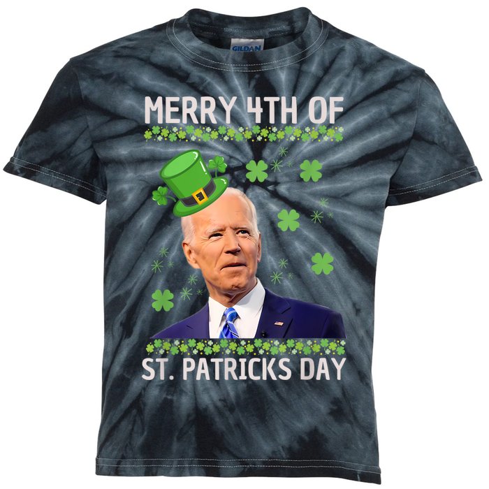 Merry 4th Of St Patricks Day Joe Biden Leprechaun Hat Kids Tie-Dye T-Shirt