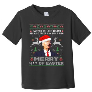 Merry 4th Of Easter Funny Biden Ugly Christmas Sweater  Toddler T-Shirt