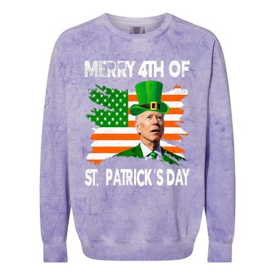 Merry 4th Of St PatrickS Day Funny Joe Biden Leprechaun Hat Colorblast Crewneck Sweatshirt