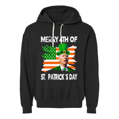 Merry 4th Of St PatrickS Day Funny Joe Biden Leprechaun Hat Garment-Dyed Fleece Hoodie