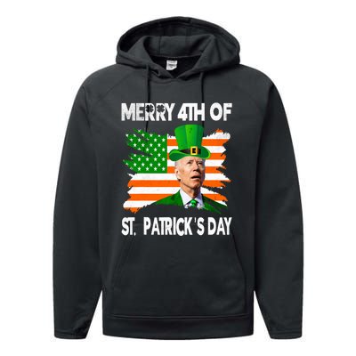 Merry 4th Of St PatrickS Day Funny Joe Biden Leprechaun Hat Performance Fleece Hoodie