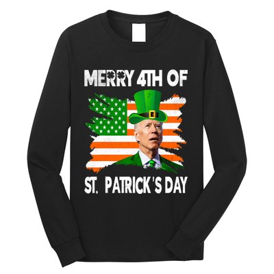 Merry 4th Of St PatrickS Day Funny Joe Biden Leprechaun Hat Long Sleeve Shirt