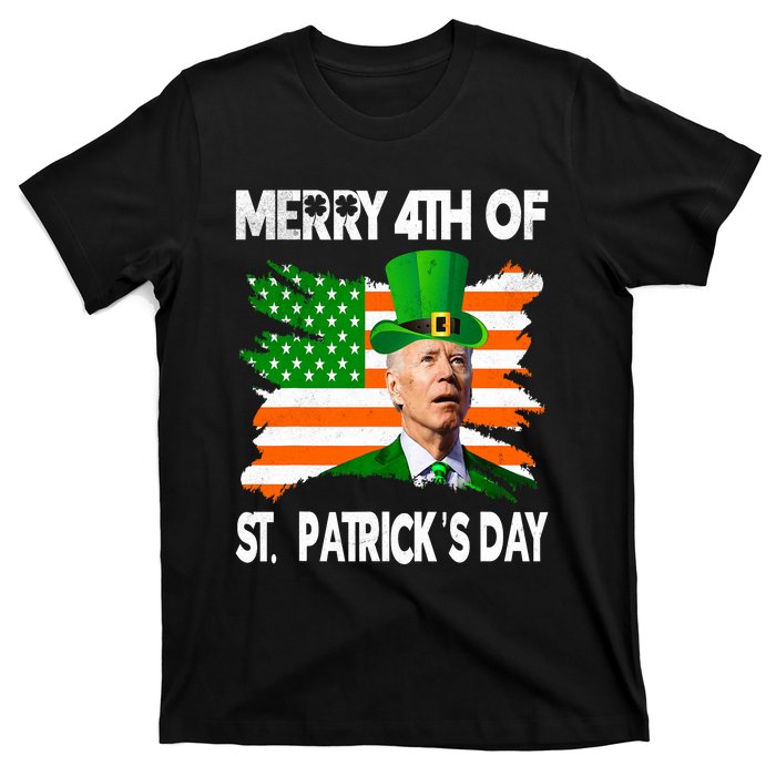 Merry 4th Of St PatrickS Day Funny Joe Biden Leprechaun Hat T-Shirt