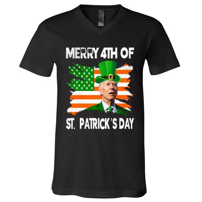 Merry 4th Of St PatrickS Day Funny Joe Biden Leprechaun Hat V-Neck T-Shirt