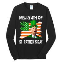 Merry 4th Of St PatrickS Day Funny Joe Biden Leprechaun Hat Tall Long Sleeve T-Shirt