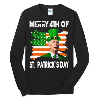 Merry 4th Of St PatrickS Day Funny Joe Biden Leprechaun Hat Tall Long Sleeve T-Shirt