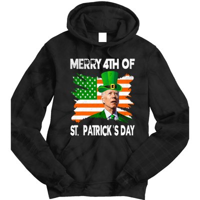 Merry 4th Of St PatrickS Day Funny Joe Biden Leprechaun Hat Tie Dye Hoodie