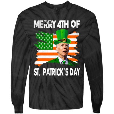 Merry 4th Of St PatrickS Day Funny Joe Biden Leprechaun Hat Tie-Dye Long Sleeve Shirt