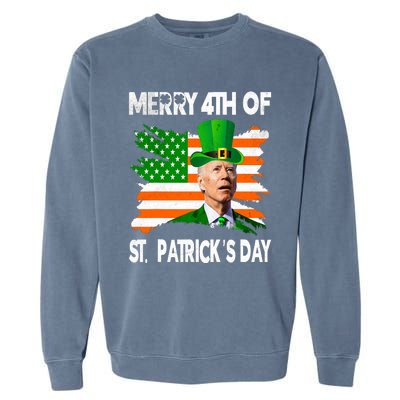 Merry 4th Of St PatrickS Day Funny Joe Biden Leprechaun Hat Garment-Dyed Sweatshirt