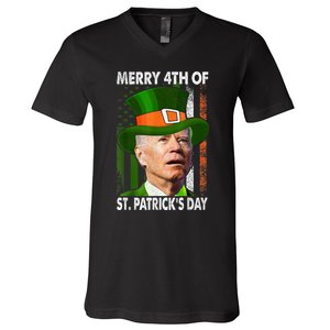 Merry 4th Of St Patricks Day Joe Biden Leprechaun Hat V-Neck T-Shirt